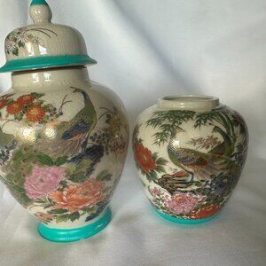 Japanese peacock ceramic pots set
